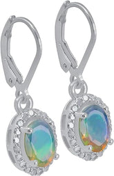 1/3 Ct Diamond & Ethopian Opal Earrings, 925 Sterling Silver Lever Back Earrings for Women, October Birthstone Cluster Earrings